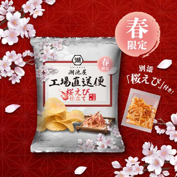 【アウトレット】(3/24～3/26生産)　湖池屋 春の工場直送便 ポテトチップス 桜えび仕立て